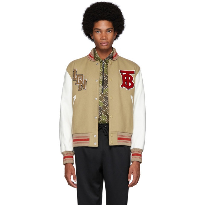 Photo: Burberry Beige and White Wool and Leather Padfield Bomber Jacket