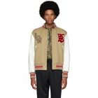 Burberry Beige and White Wool and Leather Padfield Bomber Jacket