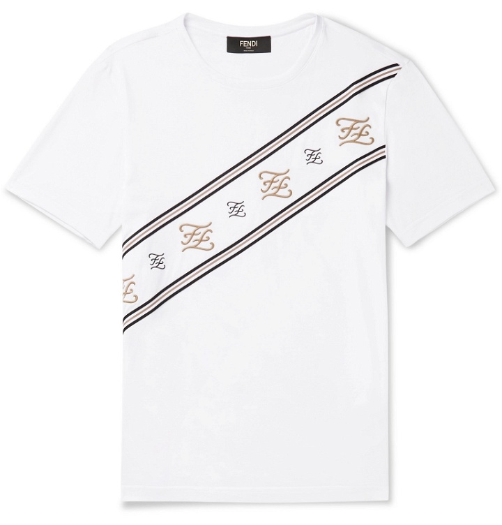 Photo: Fendi - Logo-Embroidered Cotton-Jersey T-Shirt - White