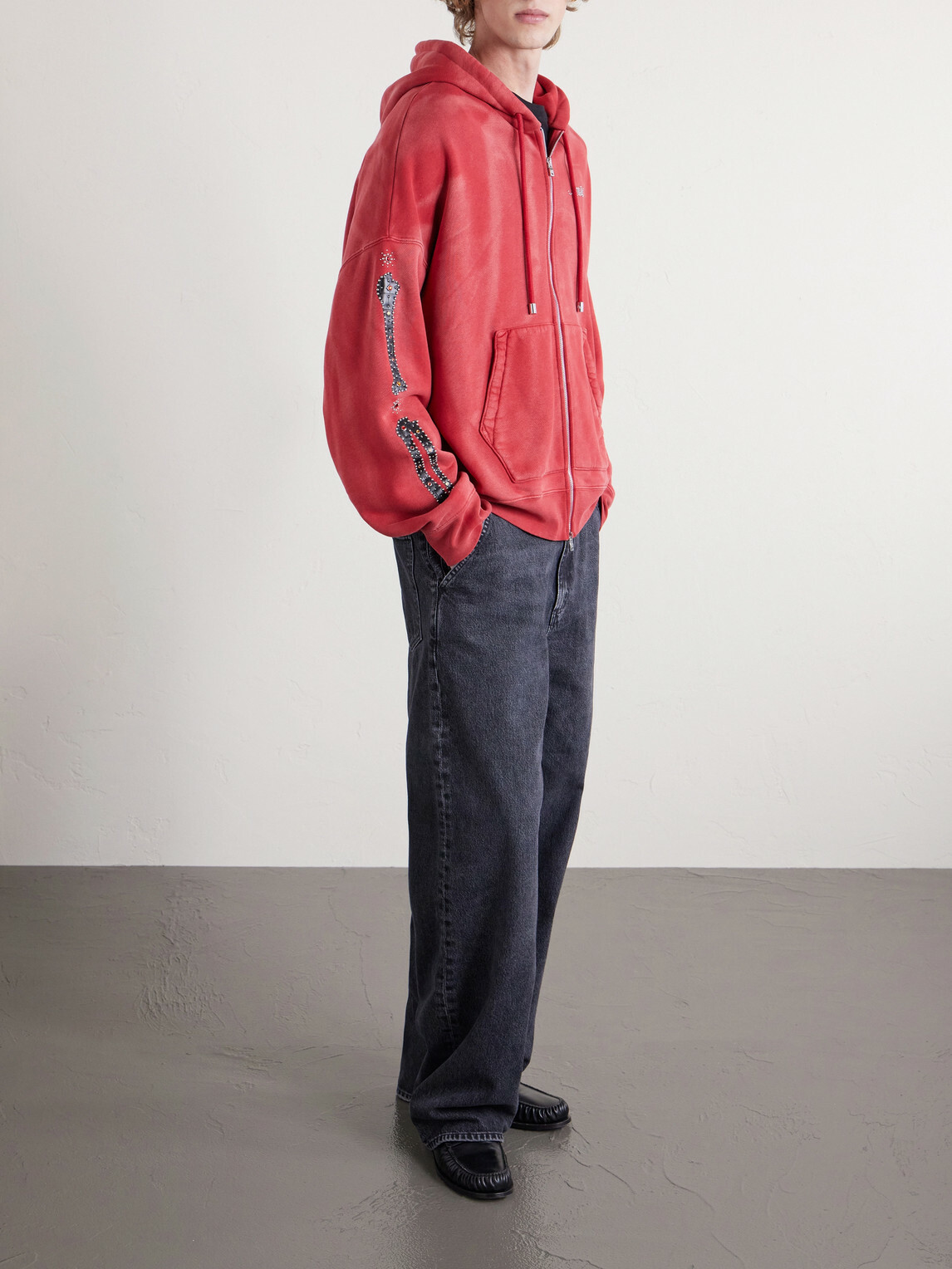 AMIRI - Studded Cotton-Jersey Zip-Up Hoodie - Red