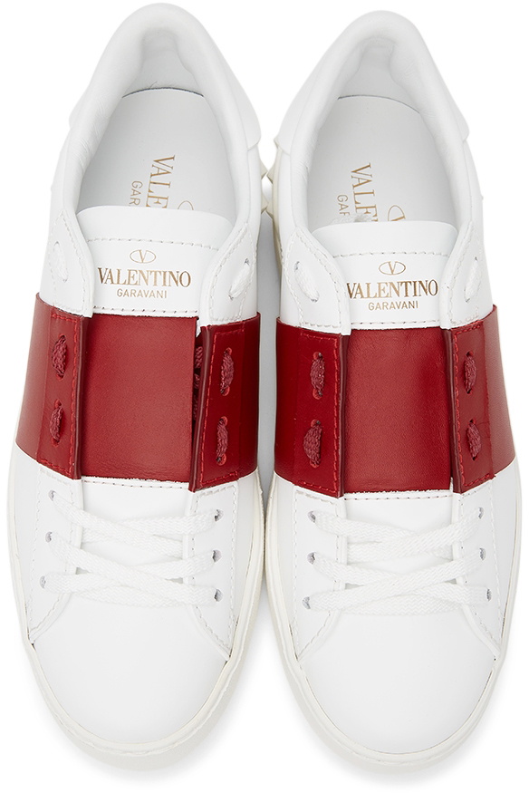 Valentino White and Red Valentino Garavani Rockstud Open Sneakers