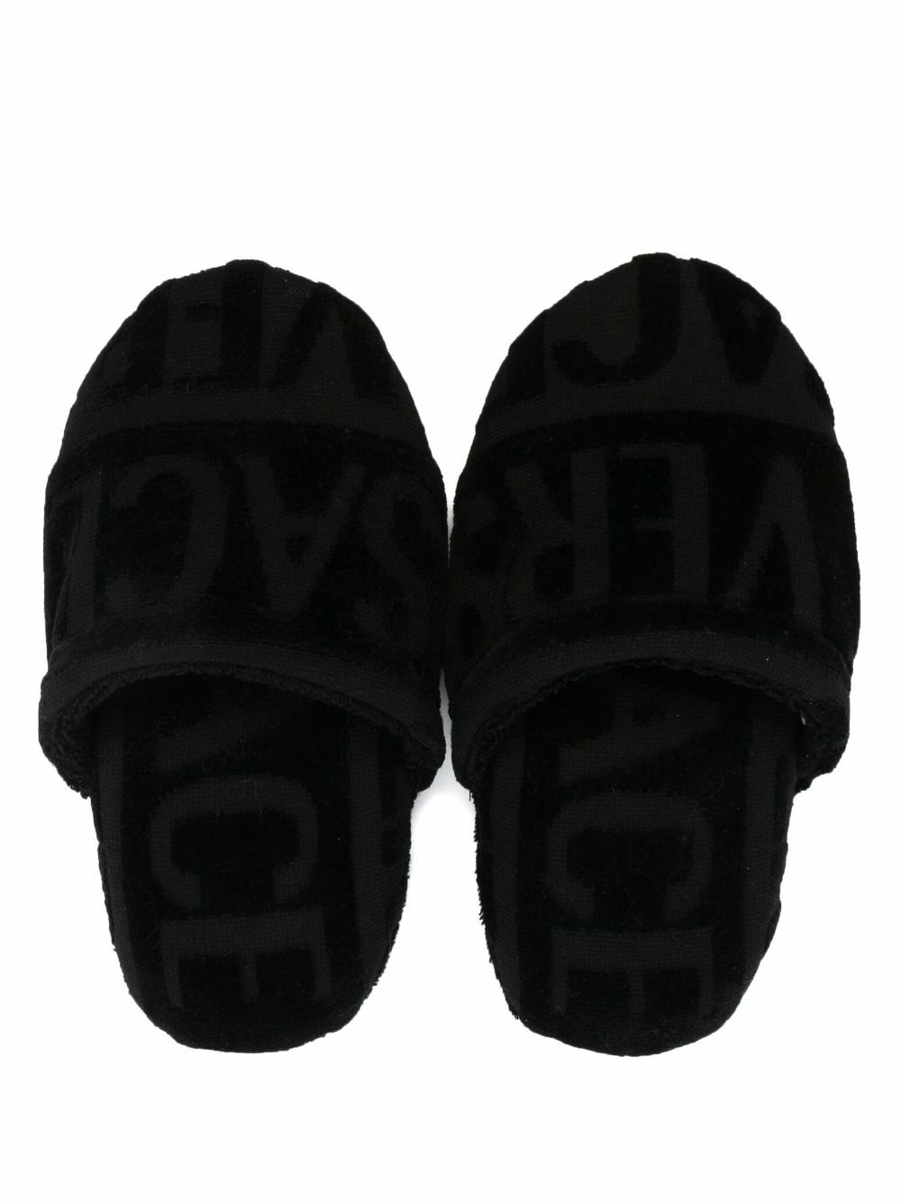 Versace Black Logo Towelling Effect Slippers Versace