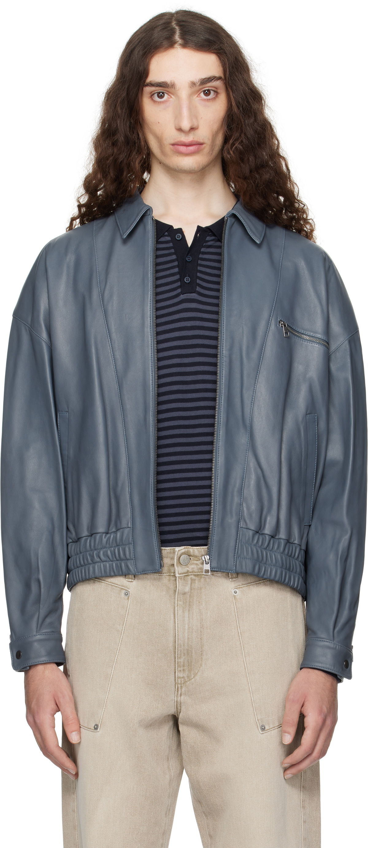 Paloma Wool Blue Lora Leather Jacket