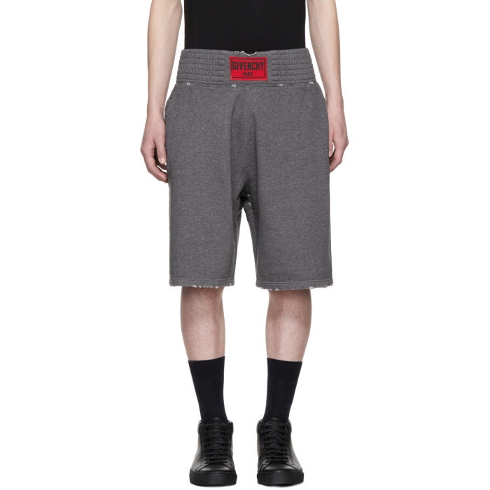 Photo: Givenchy Grey Distressed Logo Boxing Shorts