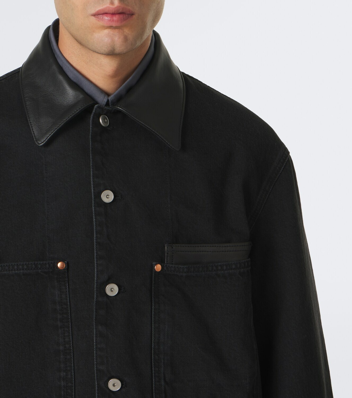 Lemaire Leather-trimmed denim overshirt