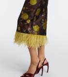 La DoubleJ Devon feather-trimmed jacquard midi dress