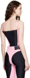 Mugler Pink & Black Paneled Denim Bodysuit