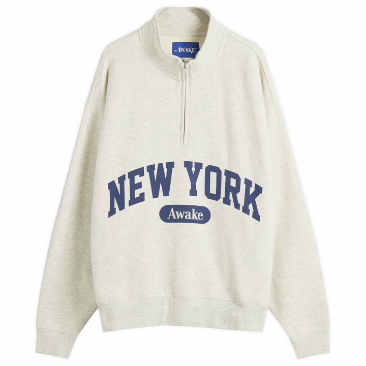 Photo: Awake NY Men's Script Quarter Zip Sweatshirt in Charcoal Heather