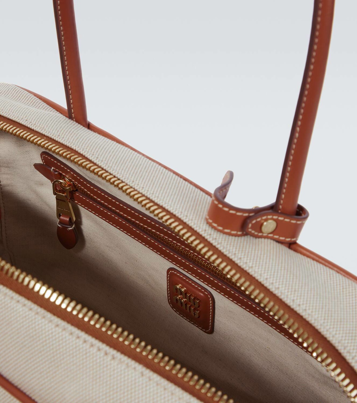 Miu Miu Logo leather-trimmed canvas tote bag