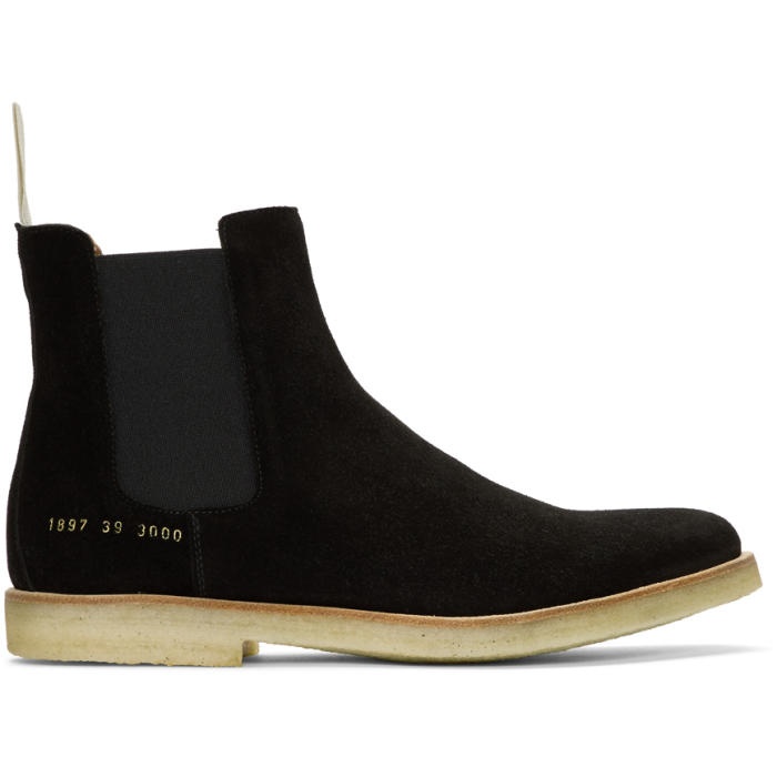 Photo: Common Projects Black Suede Chelsea Boots 