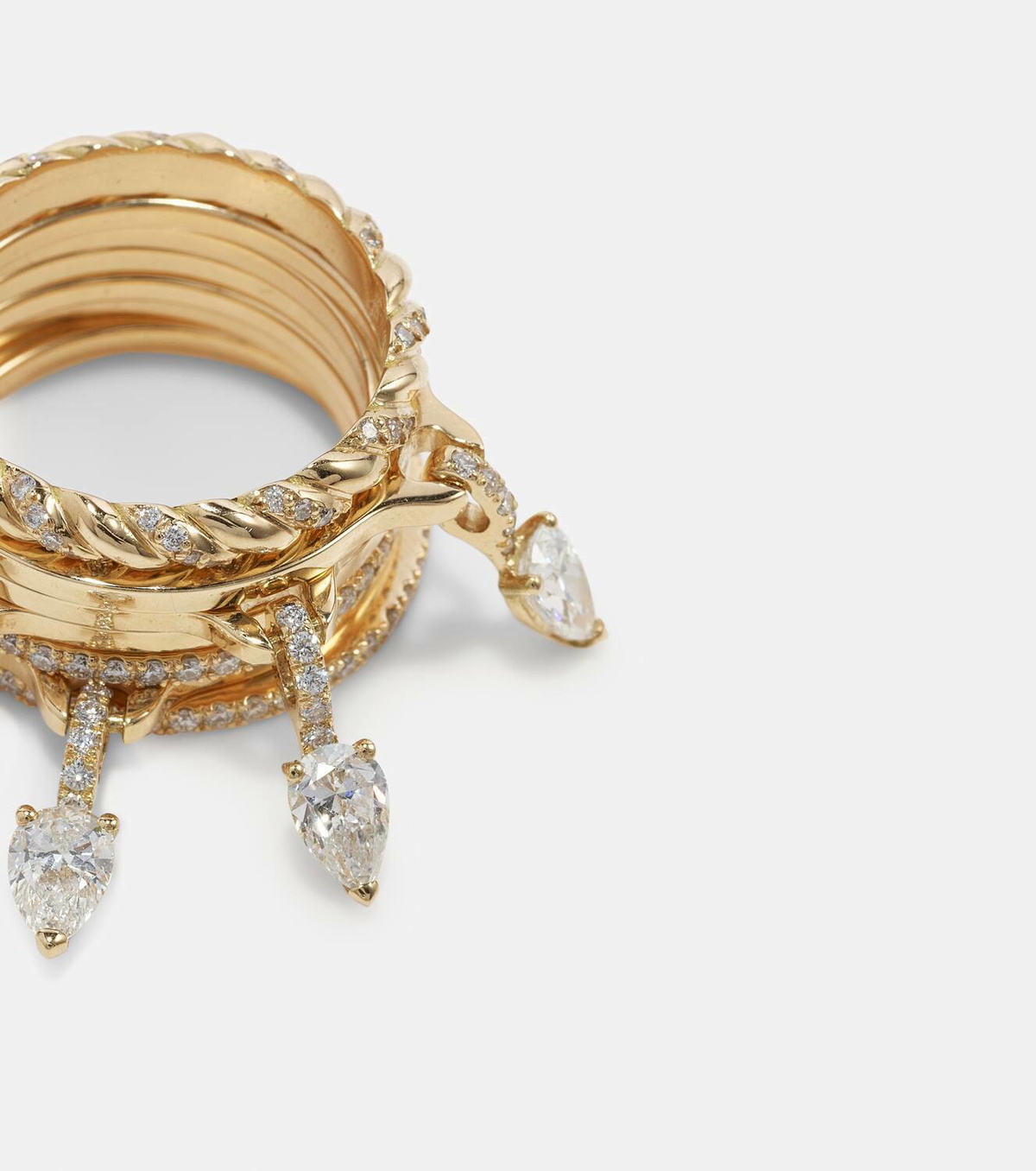 Rainbow K Drop Alliances 18kt gold rings with diamonds