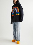 Acne Studios - Oversized Logo-Appliquéd Flocked-Print Fleece-Back Cotton-Jersey Hoodie - Black