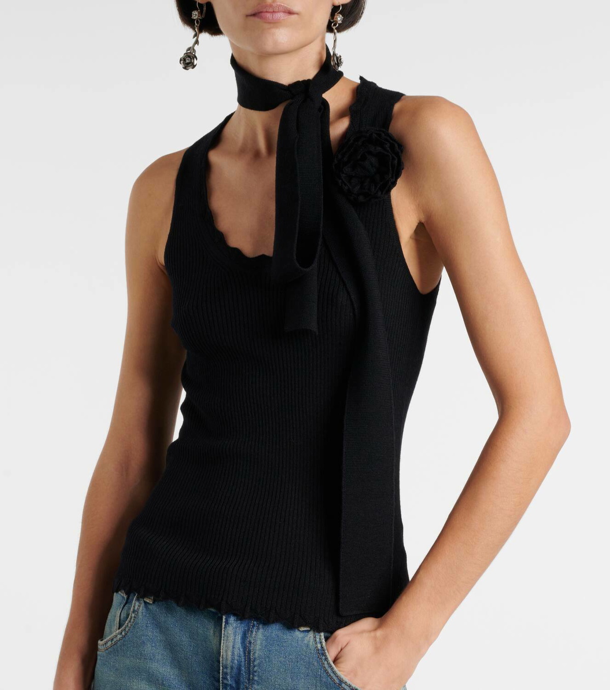 Blumarine Floral-appliqué wool tank top
