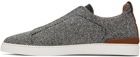 ZEGNA White & Navy Triple Stitch Sneakers