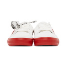 Off-White White and Red Suede Vulcanized Low Sneakers