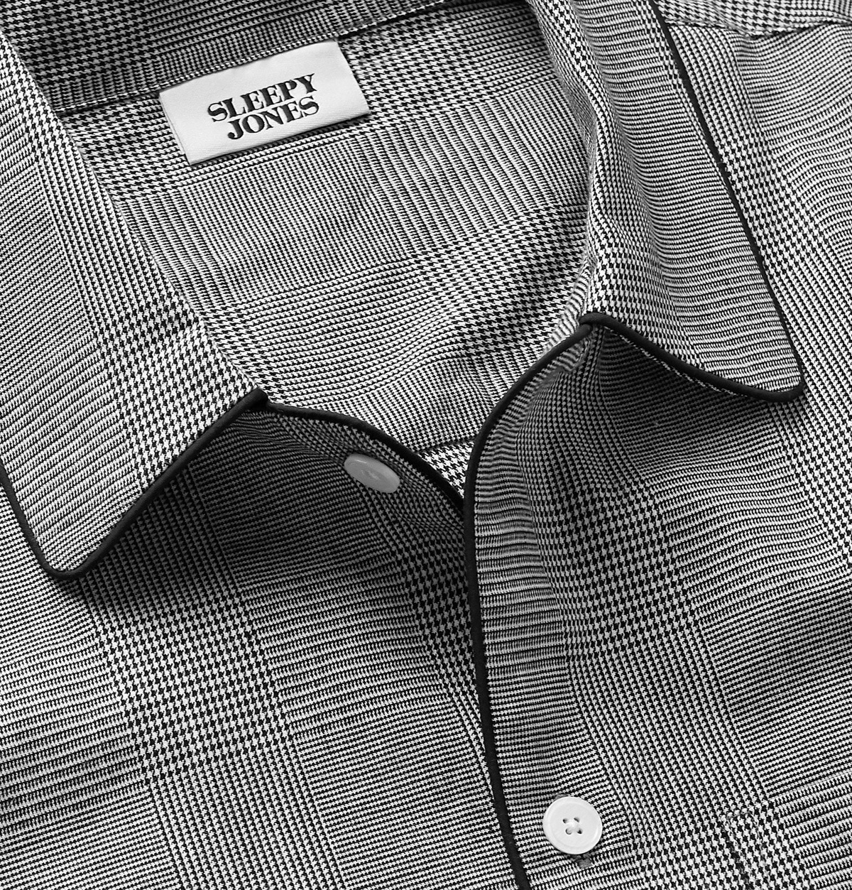 Sleepy Jones - Henry Piped Prince of Wales Checked Cotton-Poplin Pyjama Set - Black