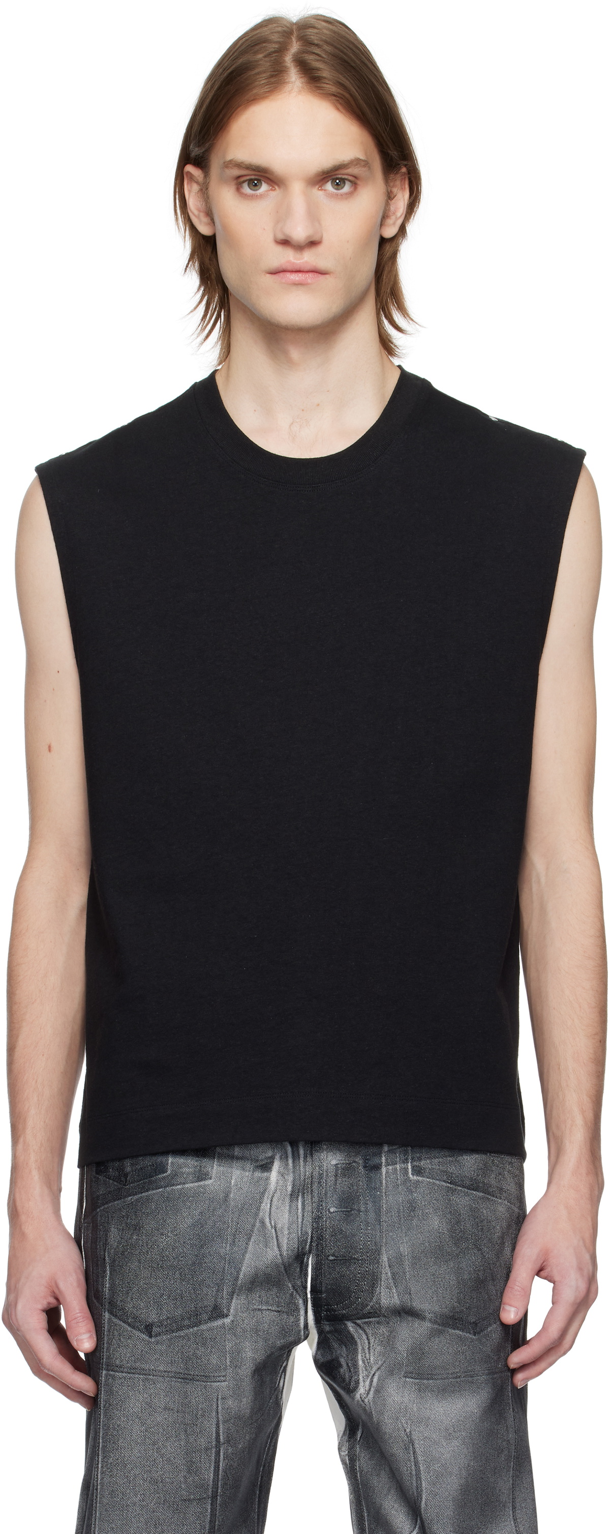 Karmuel Young Black Adjustable Shoulder Line Tank Top