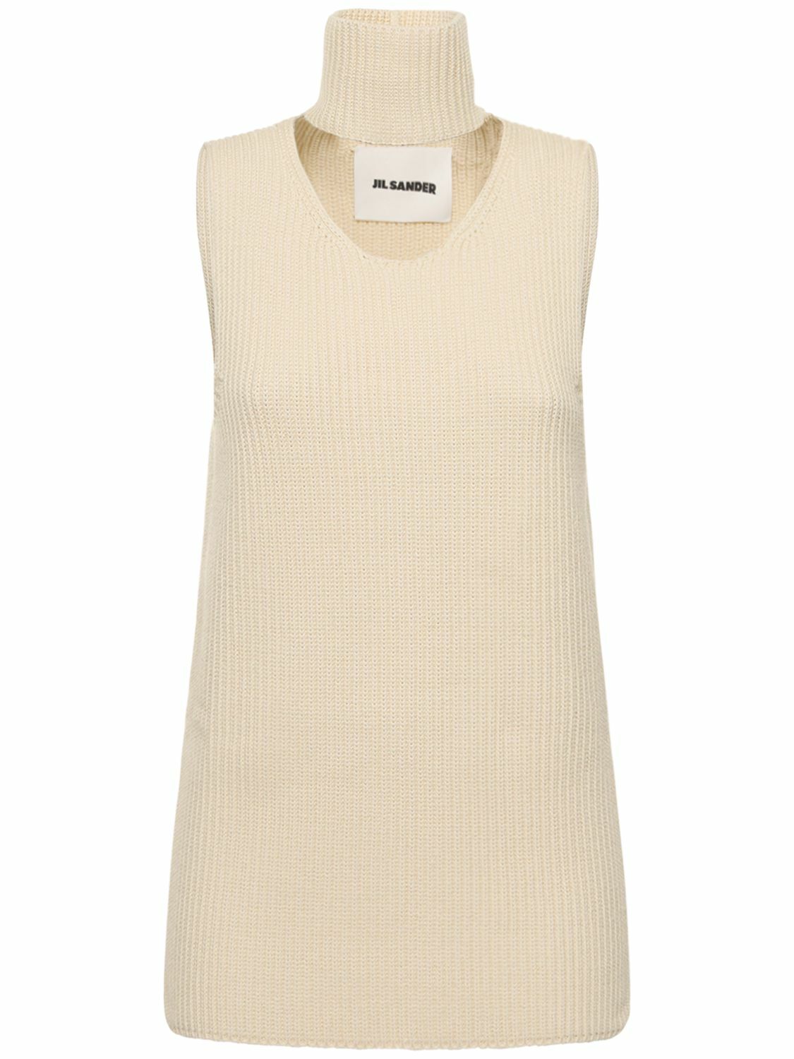 JIL SANDER - Rib Knit Cotton Blend Vest W/collar Jil Sander