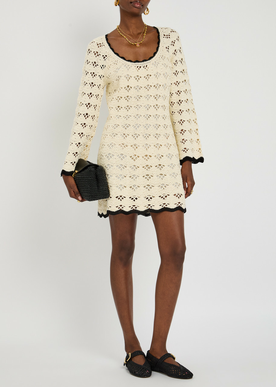 Zimmermann Rhiannon Crochet Open-knit Mini Dress Cream Zimmermann
