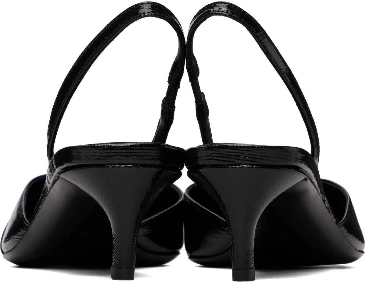 Courrèges Black Vinyl Toe Cap Slingback Heels