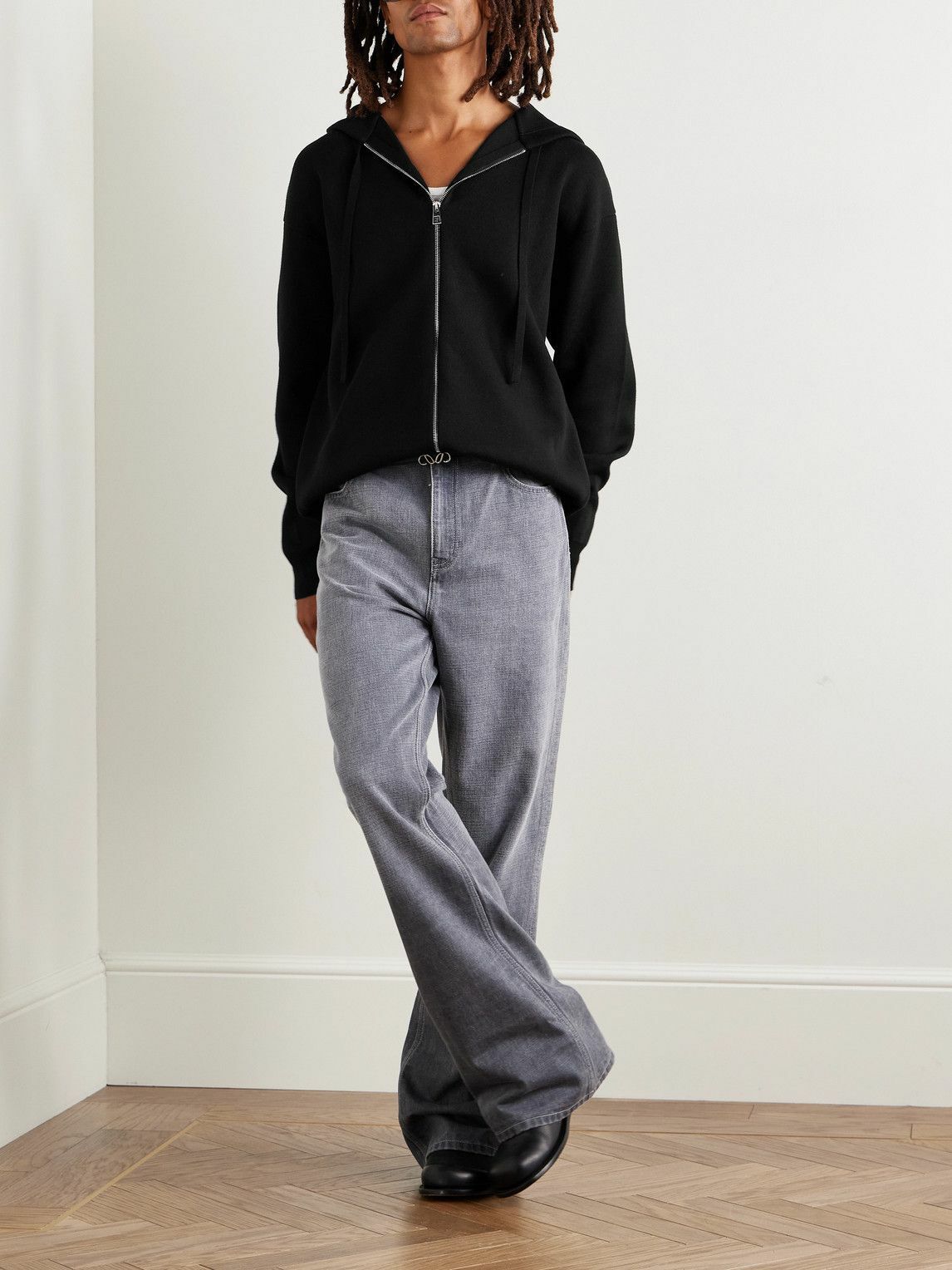 LOEWE - Logo-Embossed Wool-Blend Zip-Up Hoodie - Black Loewe