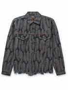 KAPITAL - Magpie Distressed Denim-Jacquard Jacket - Gray