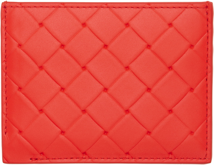 Photo: Bottega Veneta Red Intrecciato Stamp Credit Card Holder
