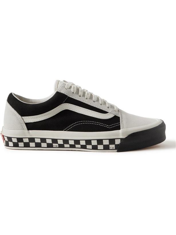 Photo: Vans - UA OG Old Skool LX Bumper Cars Leather-Trimmed Canvas and Suede Sneakers - White - UK 5