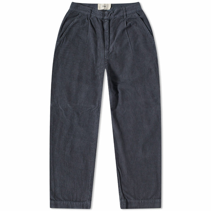 Photo: Folk Men's Cord Signal Pant in Blue Slate Acid Wash