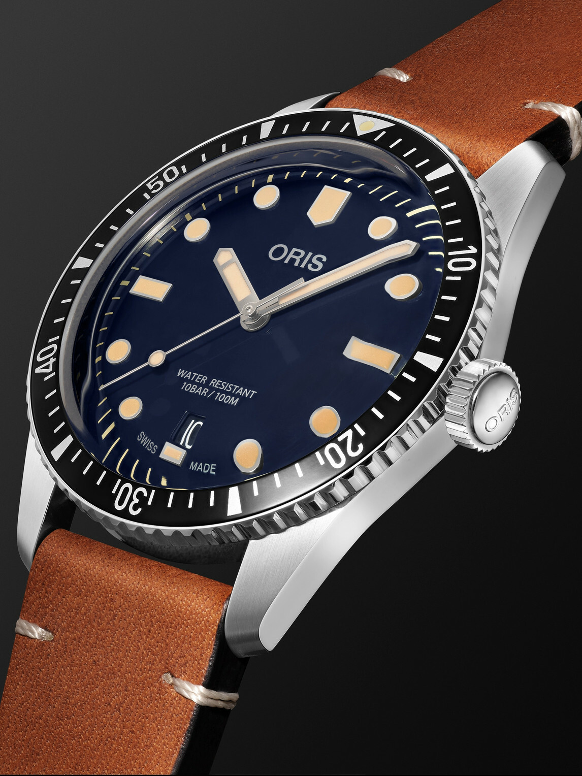 Oris - Divers Sixty-Five Date Automatic 40mm Stainless Steel and Leather Watch, Ref. No. 01 733 7707 4055-07 5 20 45
