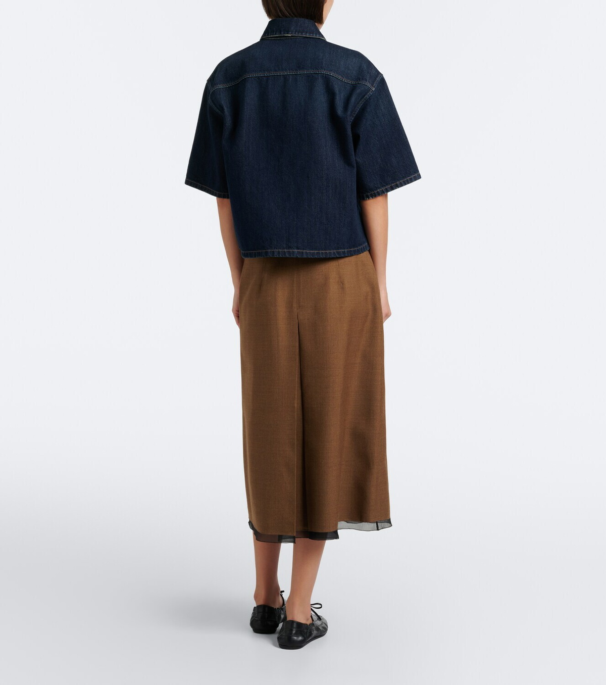 Prada Chiffon-trimmed virgin wool midi skirt