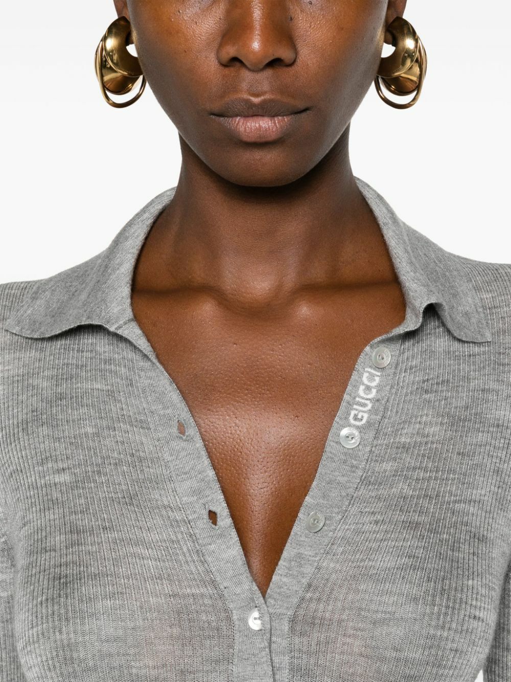 Gucci Grey Fine Rib Cashmere Knit Top Gucci