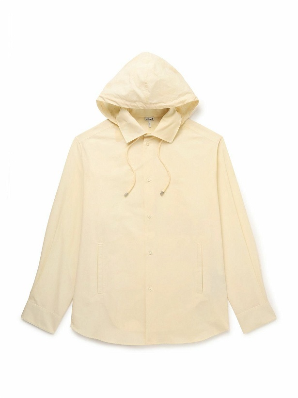 Photo: LOEWE - Logo-Jacquard Cotton-Poplin Hooded Overshirt - Neutrals