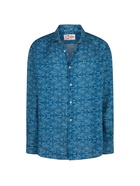MC2 Saint Barth Man Navy Blue Linen Shirt Pamplona With Sashiko Print