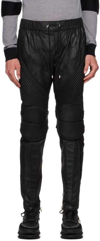 Photo: Balmain Black Relaxed-Fit Leather Lounge Pants