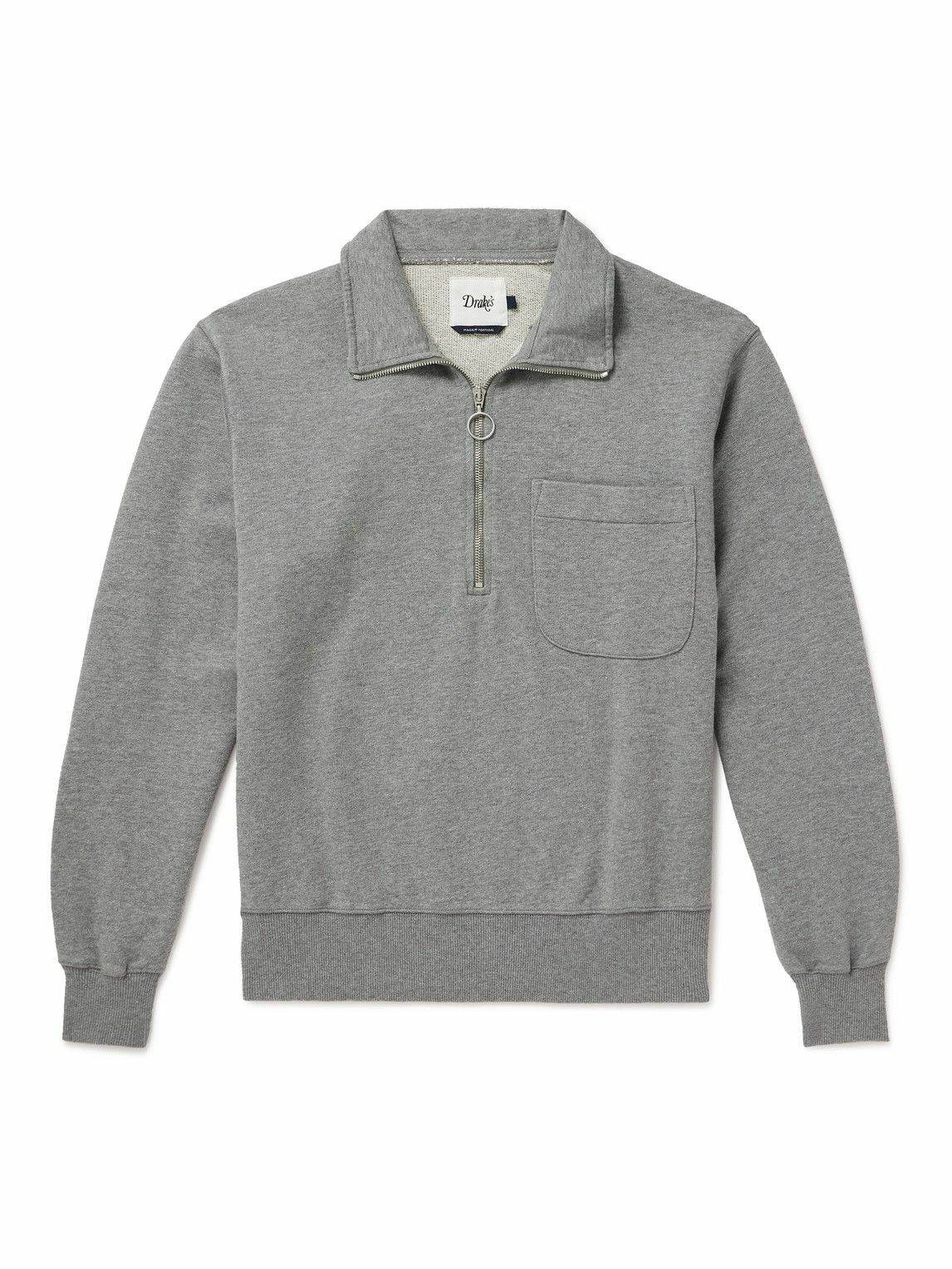 Drake's - Cotton-Jersey Half-Zip Sweatshirt - Gray