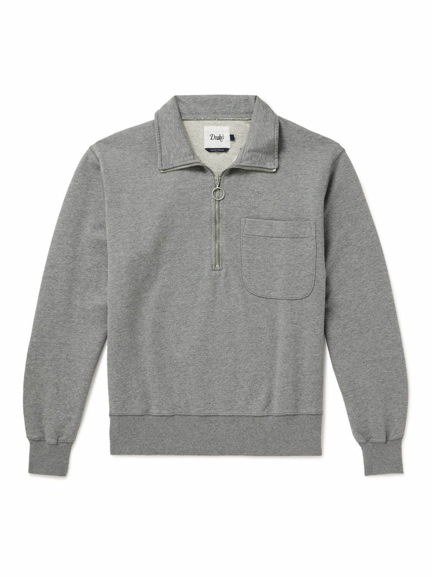 Photo: Drake's - Cotton-Jersey Half-Zip Sweatshirt - Gray