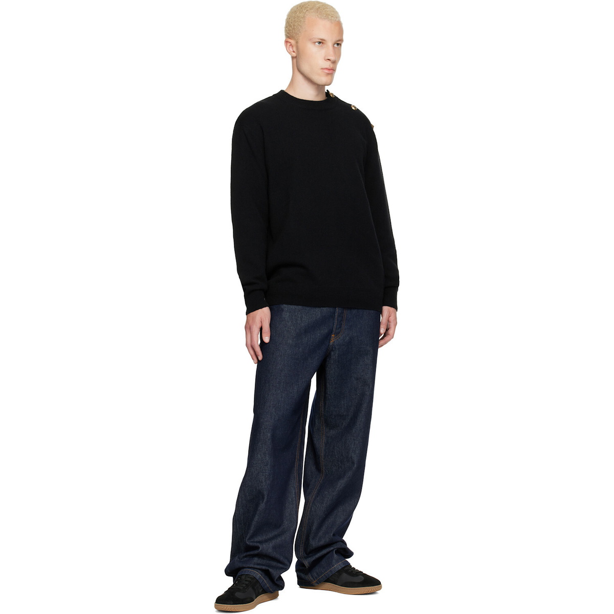 BALMAIN Black Buttoned Eco-Cashmere Knit Sweater