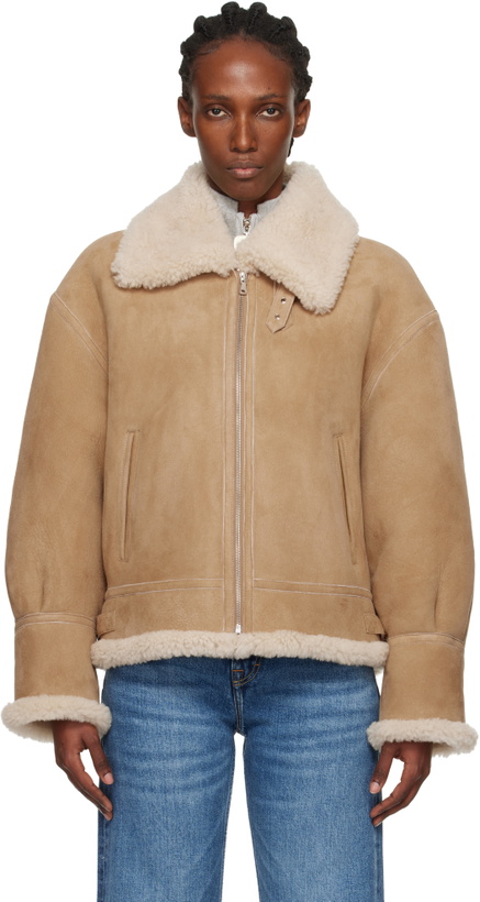 Photo: Nour Hammour Tan Portia Modern Shearling Aviator Jacket