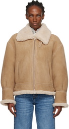 Nour Hammour Tan Portia Modern Shearling Aviator Jacket