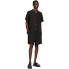 Bode SSENSE Exclusive Black Linen Embroidery Short Sleeve Shirt