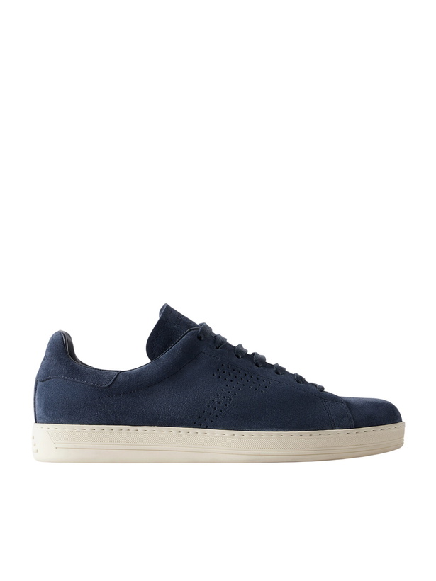 Photo: TOM FORD - Warwick Perforated Suede Sneakers - Blue