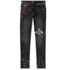 AMIRI - Skinny-Fit Distressed Paint-Splattered Stretch-Denim Jeans - Dark gray