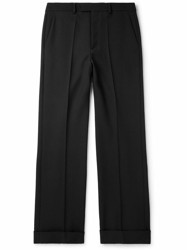 Photo: Valentino Garavani - Straight-Leg Wool-Gabardine Trousers - Black