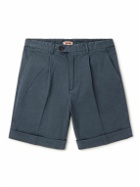 Baracuta - Straight-Leg Pleated Cotton-Gabardine Shorts - Blue