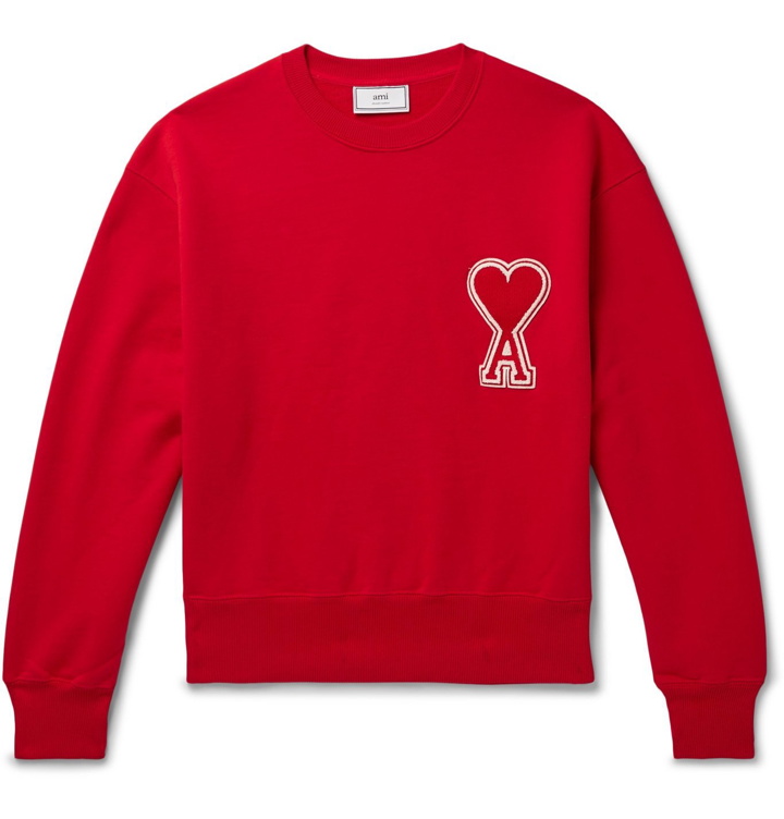 Photo: AMI - Logo-Appliquéd Loopback Cotton-Jersey Sweatshirt - Red