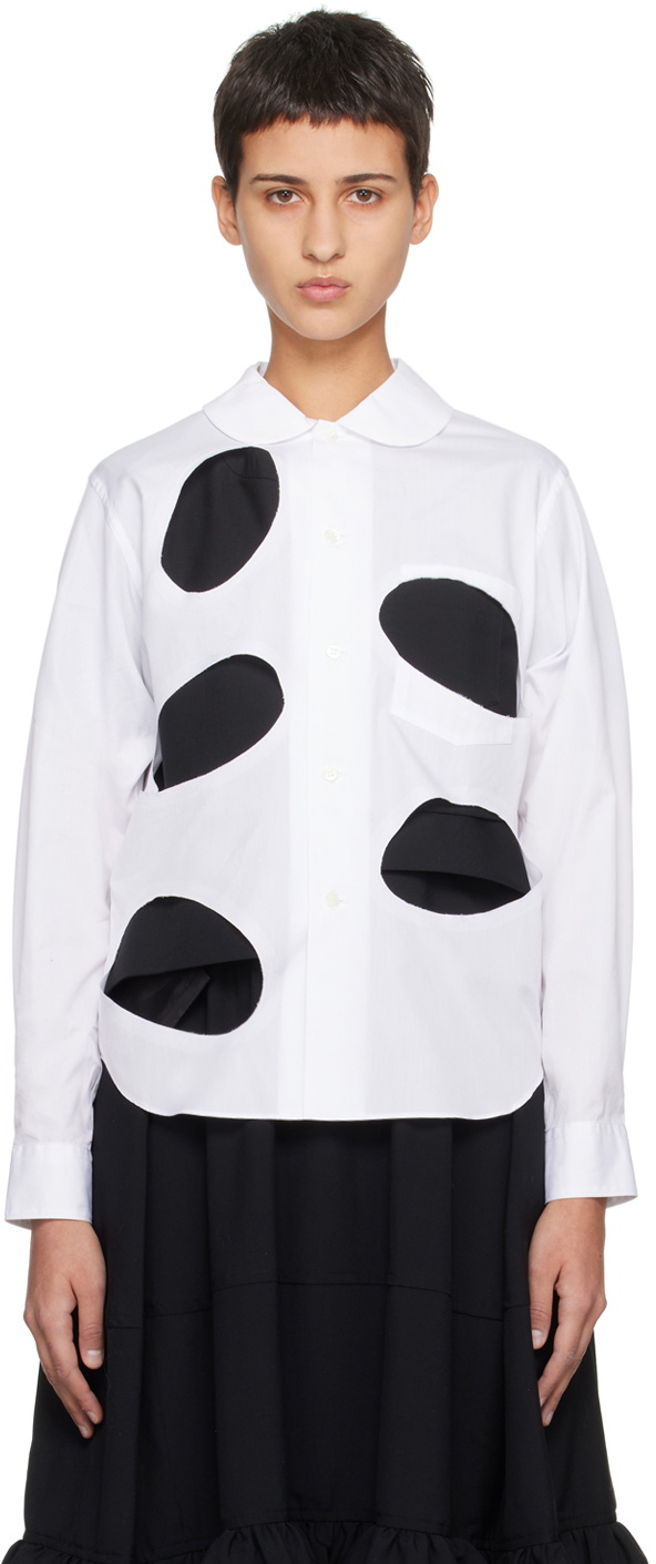Black Comme des Garçons White Cutout Shirt