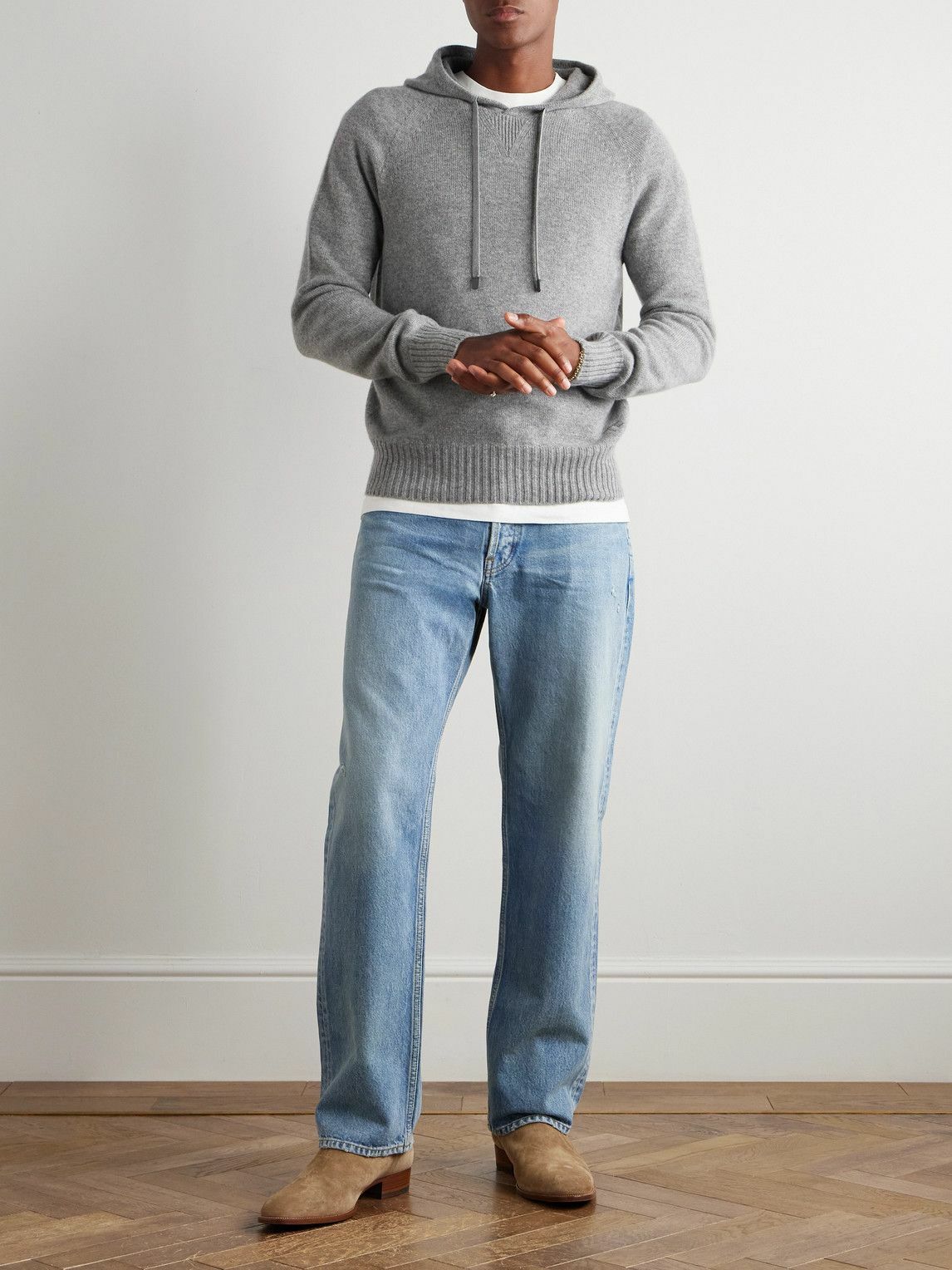 TOM FORD - Logo-Embroidered Cashmere Hoodie - Gray