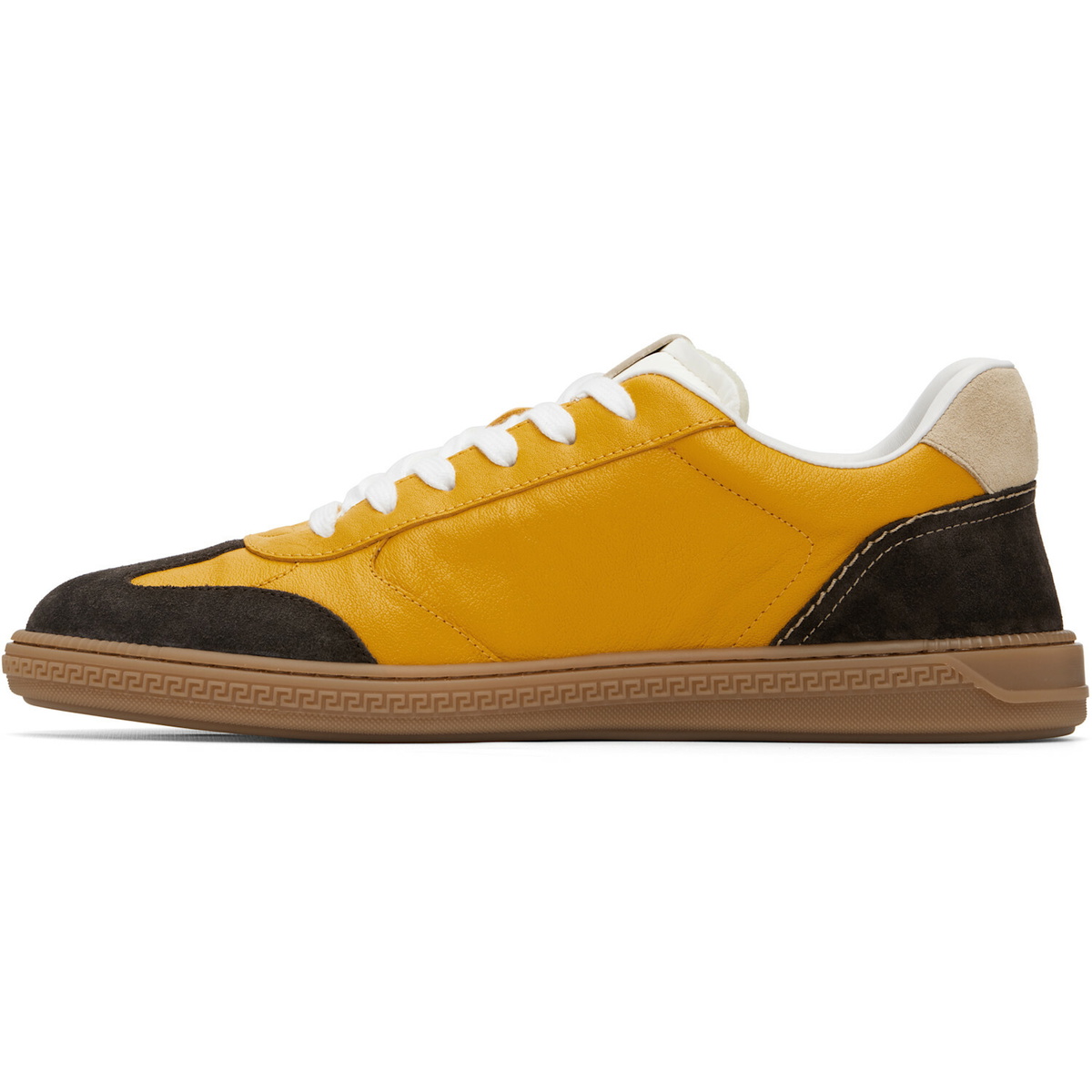 Versace Yellow Greca Court Nappa & Suede Sneakers