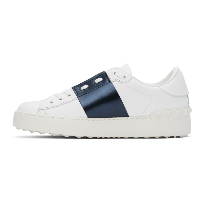 Valentino White and Navy Valentino Garavani Rockstud Open Sneakers ...